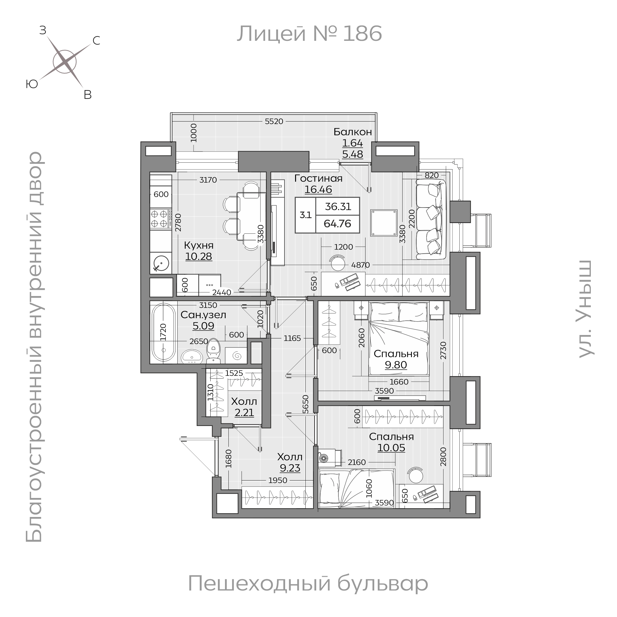 Планировка с размерами — квартиры в новостройках Казани