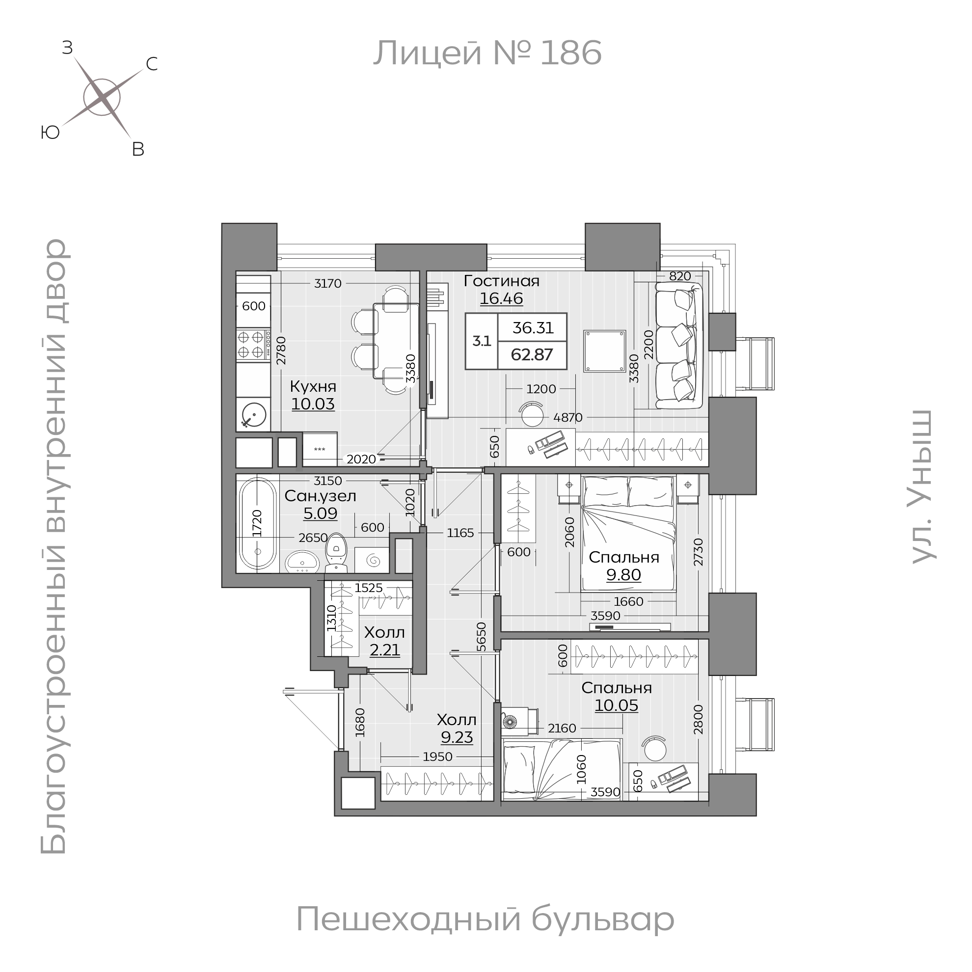 Планировка с размерами — квартиры в новостройках Казани