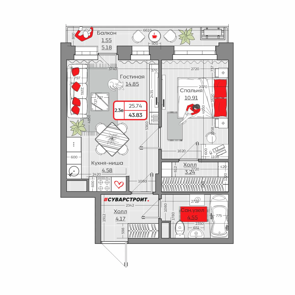 Планировка с размерами — квартиры в новостройках Казани