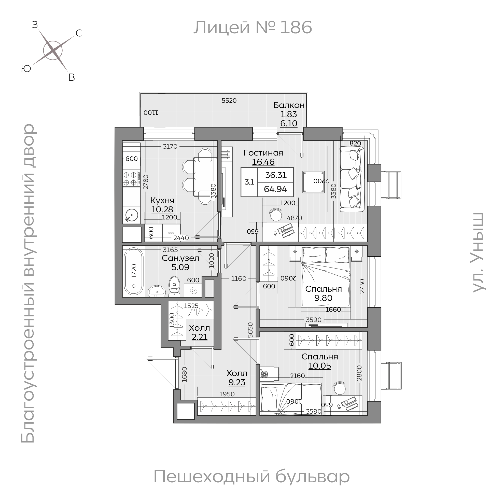 Планировка с размерами — квартиры в новостройках Казани