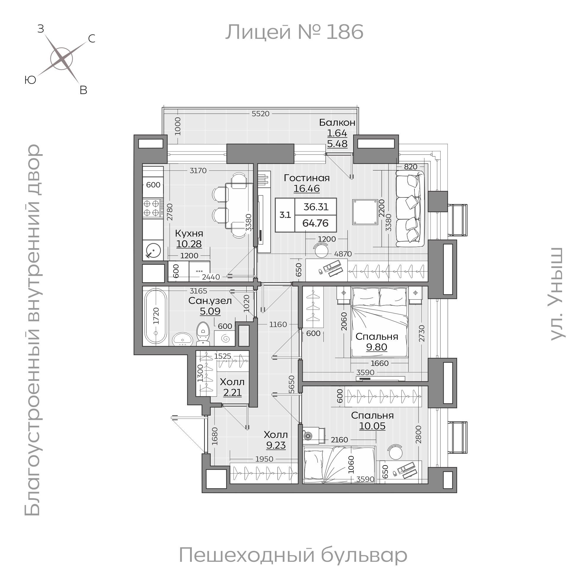Планировка с размерами — квартиры в новостройках Казани