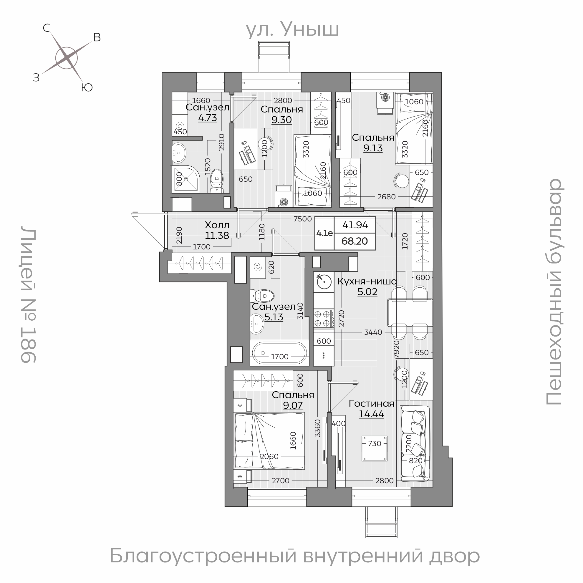 Планировка с размерами — квартиры в новостройках Казани