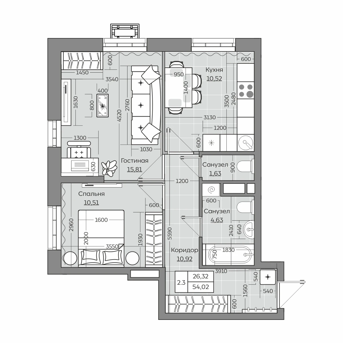 Планировка с размерами — квартиры в новостройках Казани