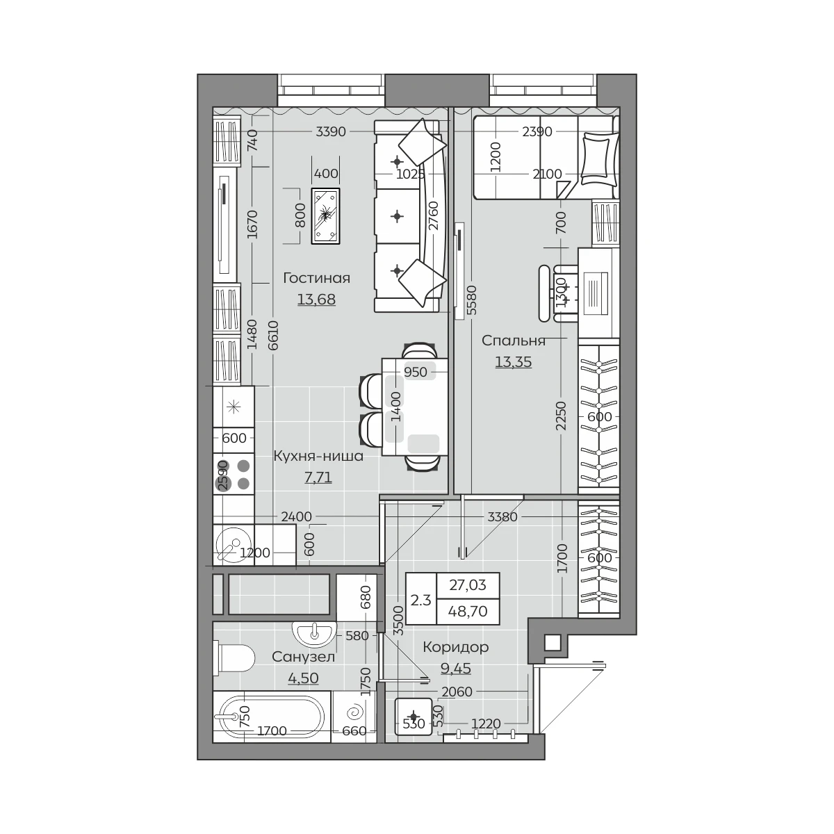 Планировка с размерами — квартиры в новостройках Казани