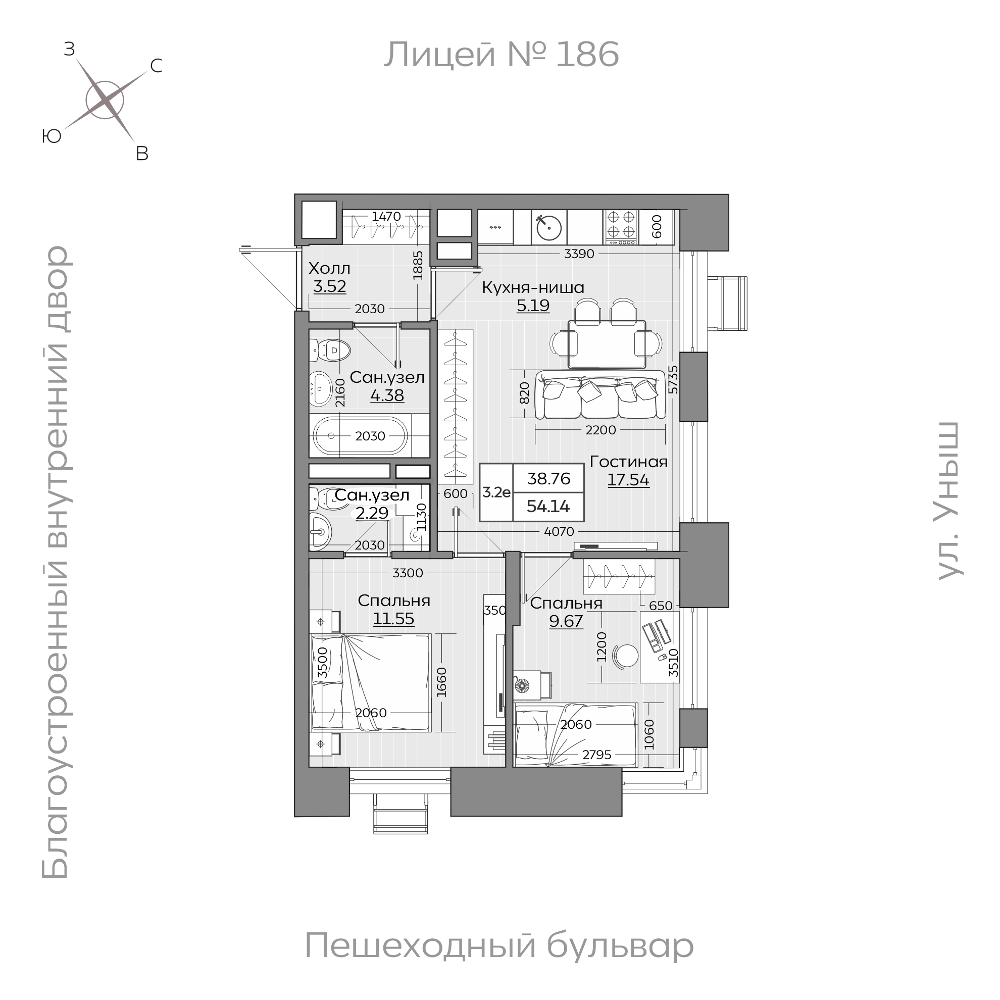 Планировка с размерами — квартиры в новостройках Казани