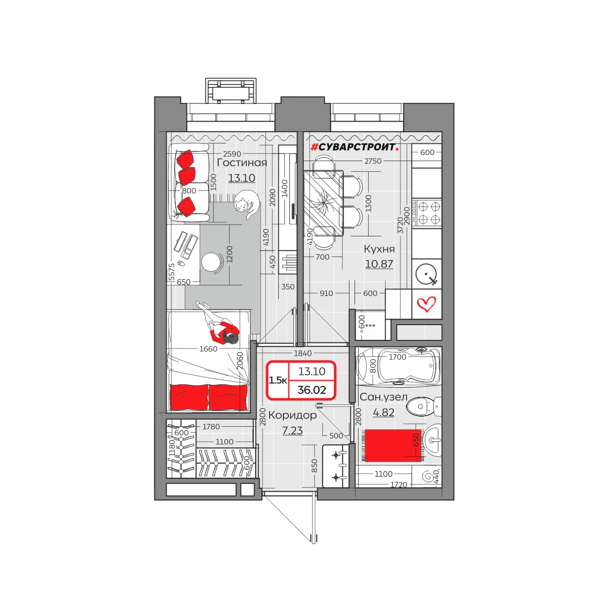 Планировка с размерами — квартиры в новостройках Казани