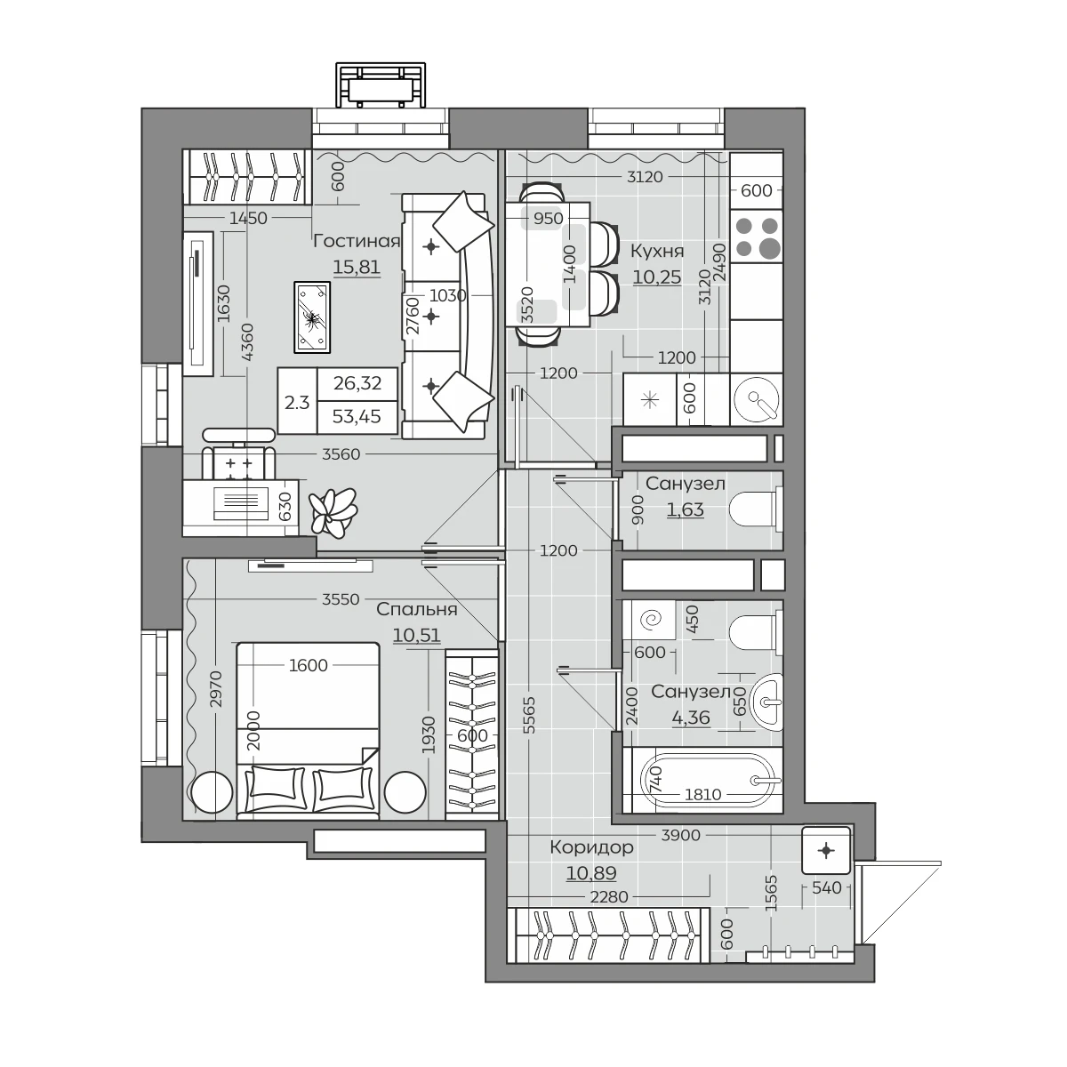 Планировка с размерами — квартиры в новостройках Казани