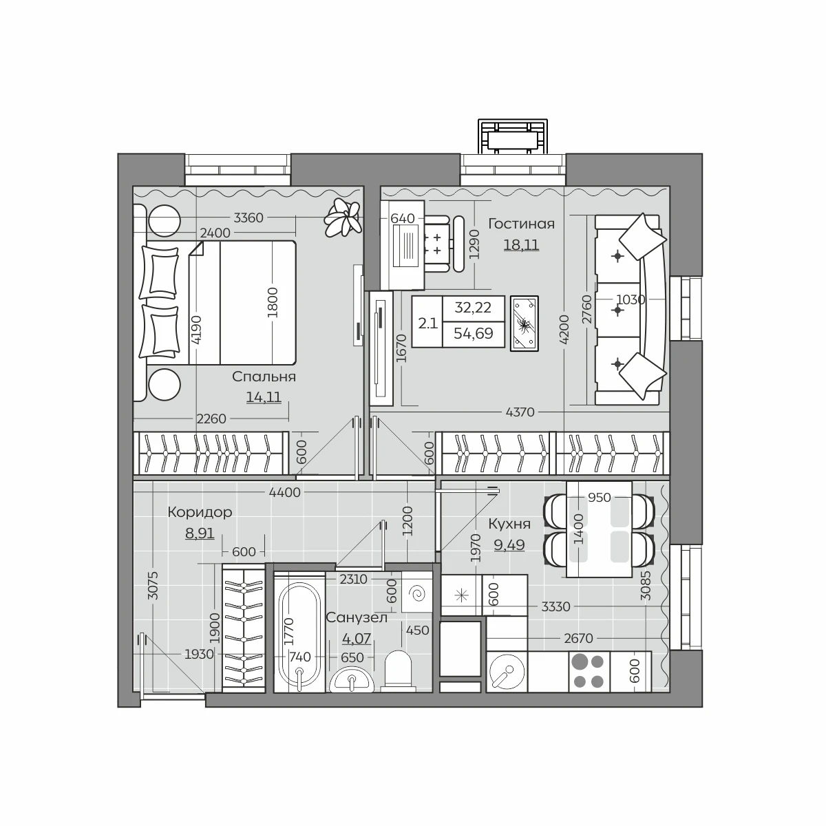 Планировка с размерами — квартиры в новостройках Казани