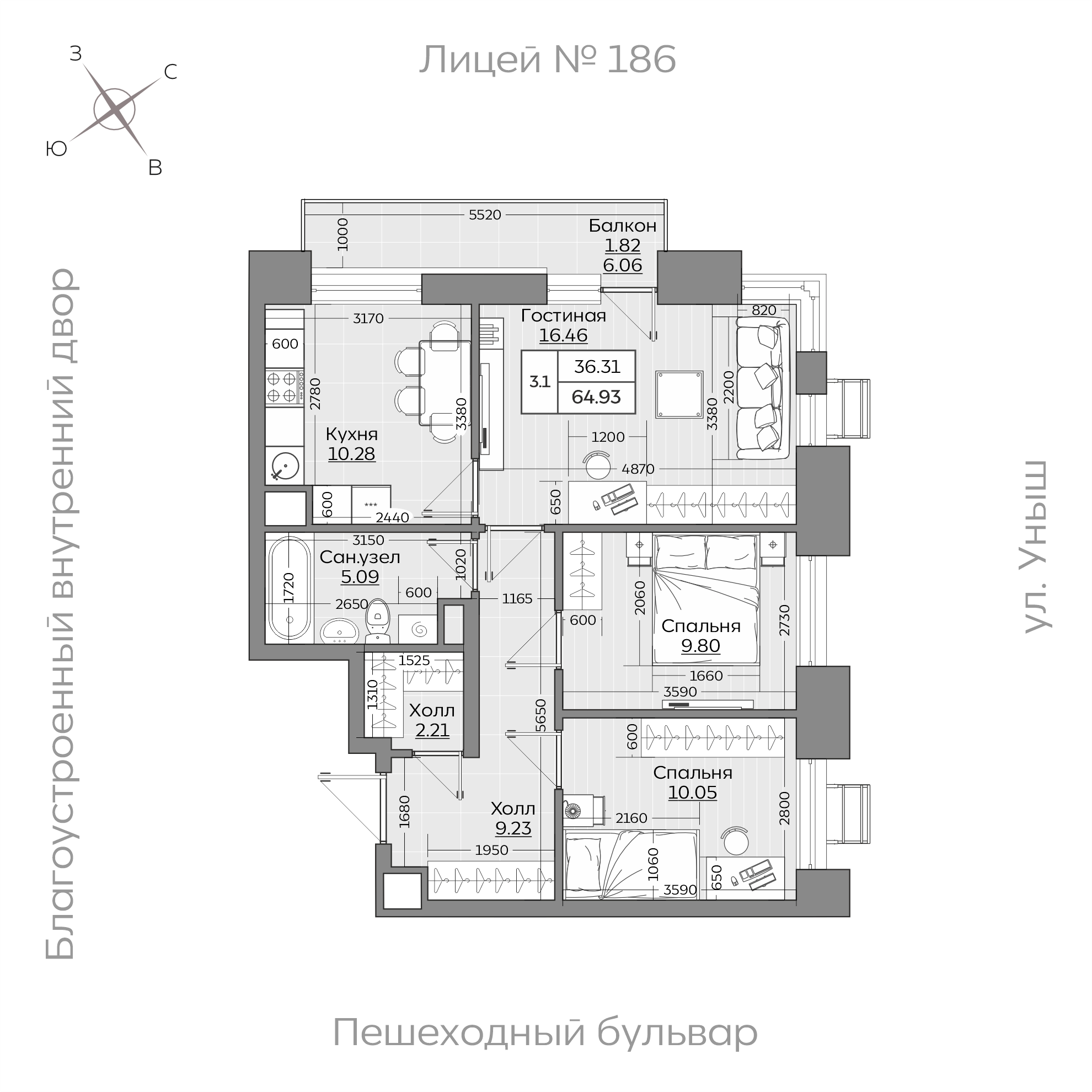 Планировка с размерами — квартиры в новостройках Казани