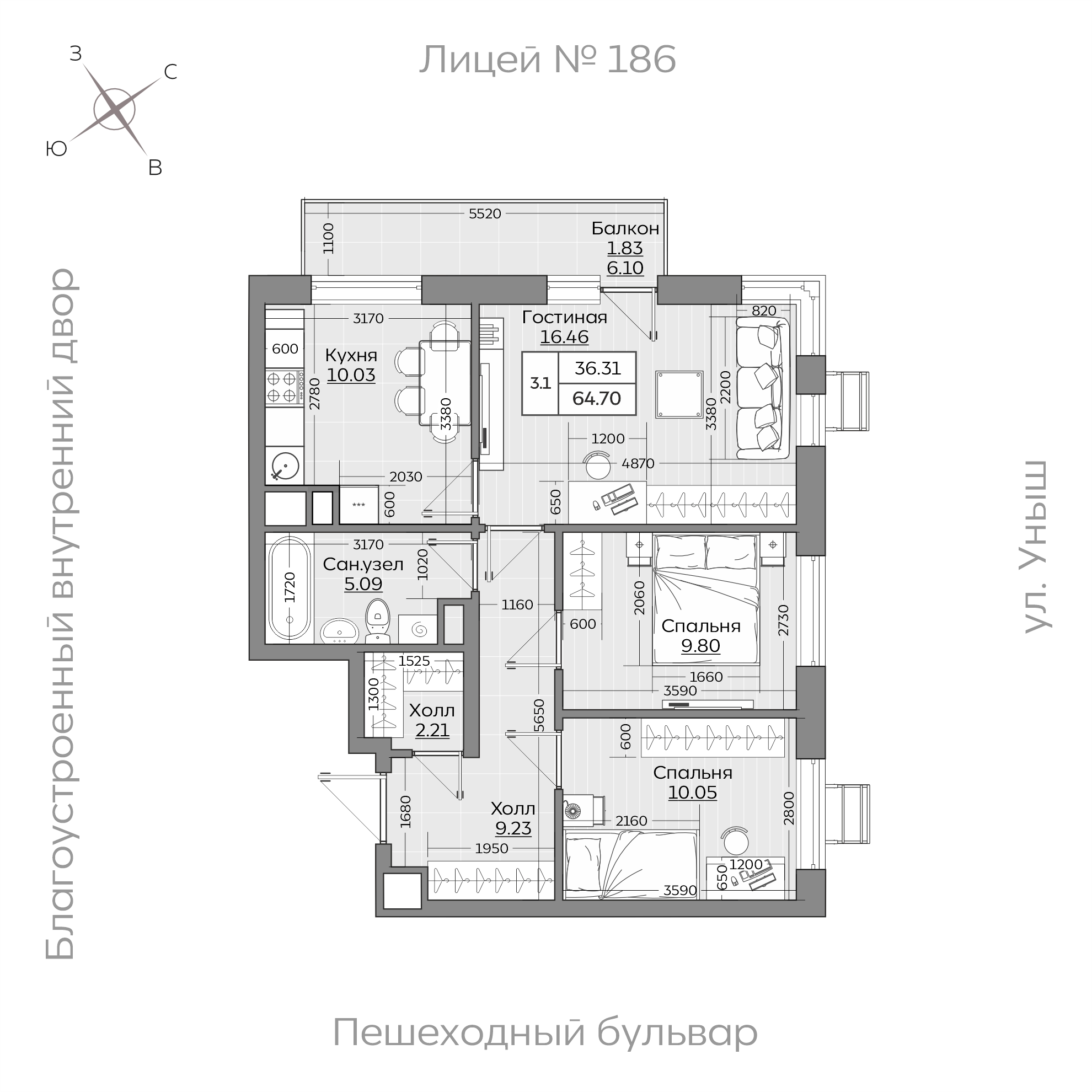 Планировка с размерами — квартиры в новостройках Казани