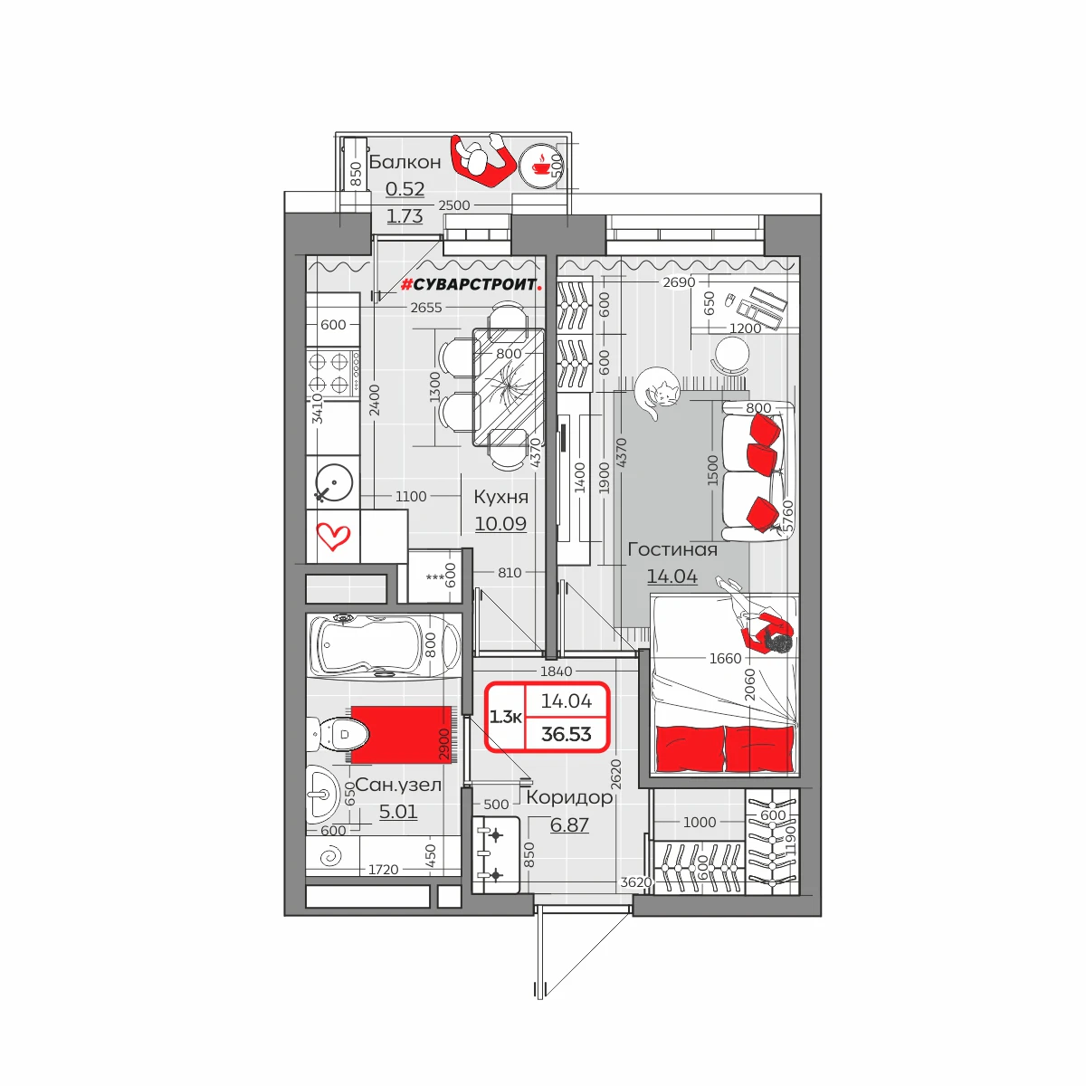 Планировка с размерами — квартиры в новостройках Казани