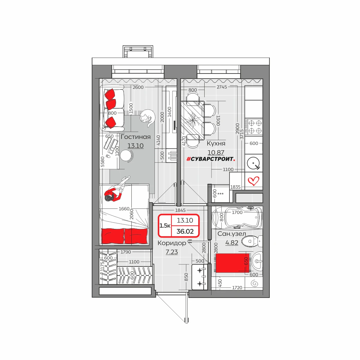 Планировка с размерами — квартиры в новостройках Казани