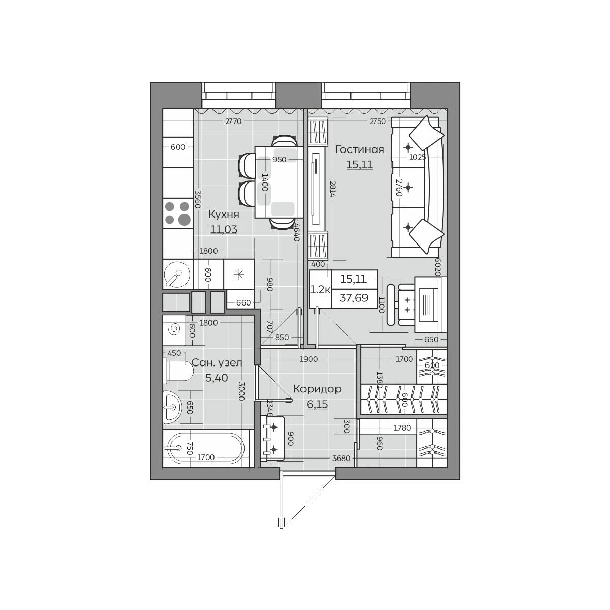 Планировка с размерами — квартиры в новостройках Казани