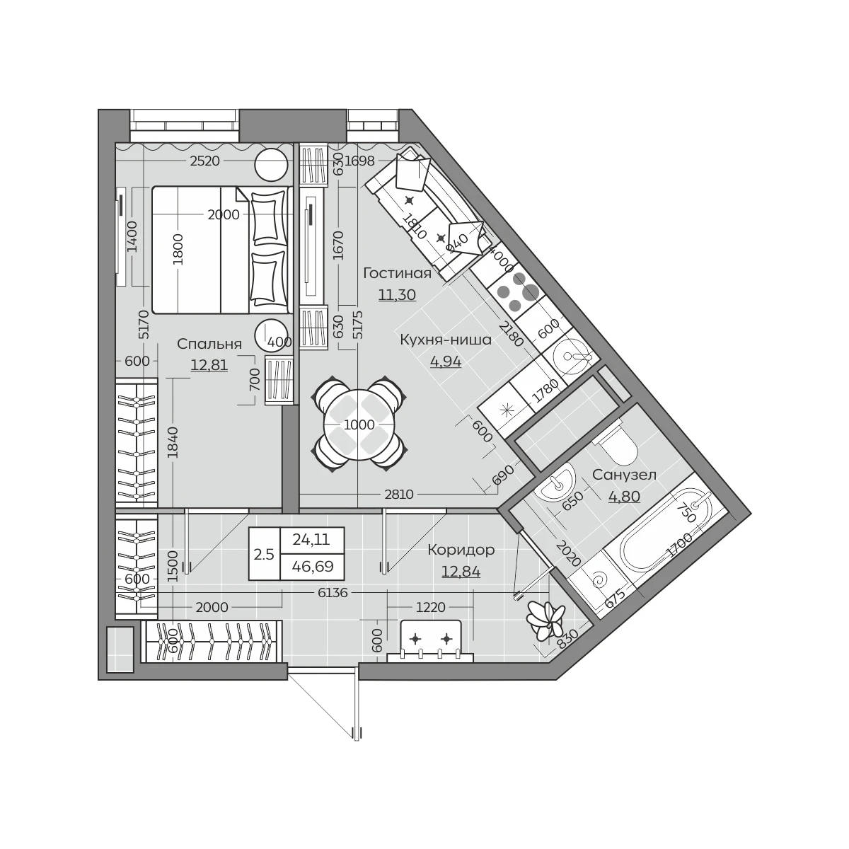 Планировка с размерами — квартиры в новостройках Казани