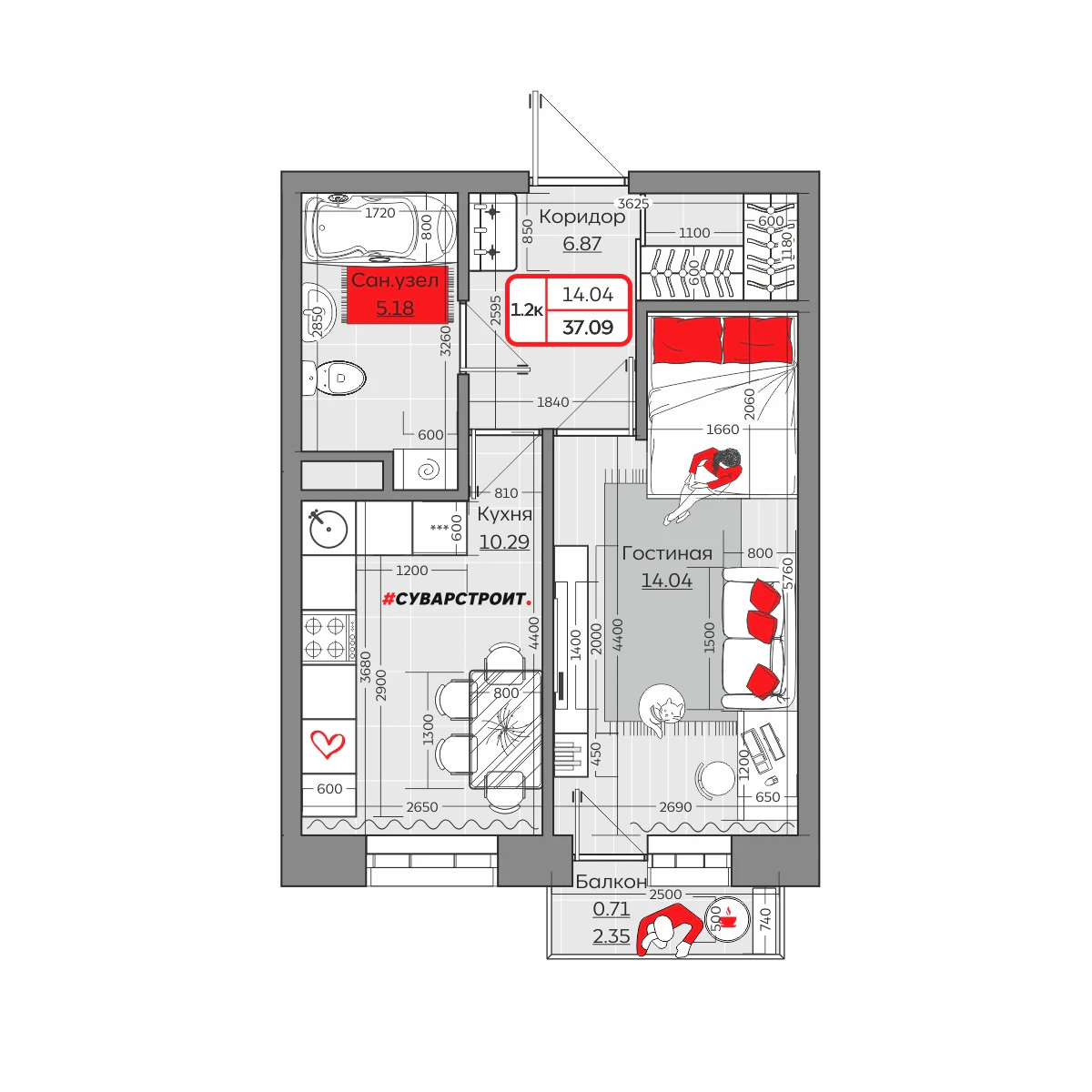 Планировка с размерами — квартиры в новостройках Казани
