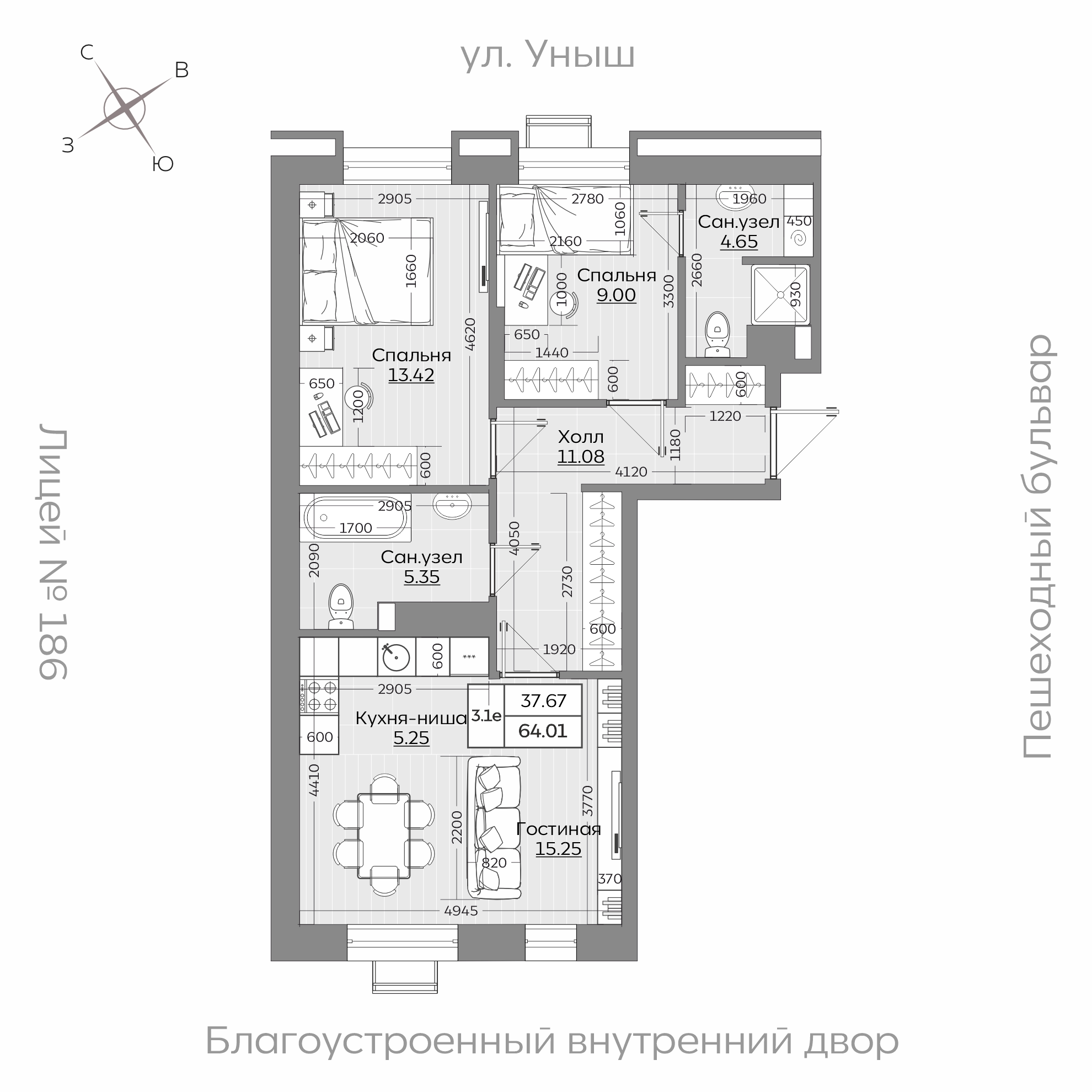 Планировка с размерами — квартиры в новостройках Казани