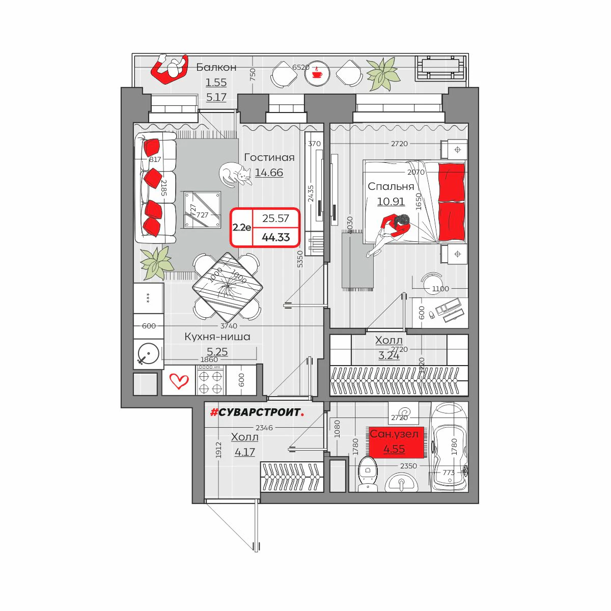 Планировка с размерами — квартиры в новостройках Казани