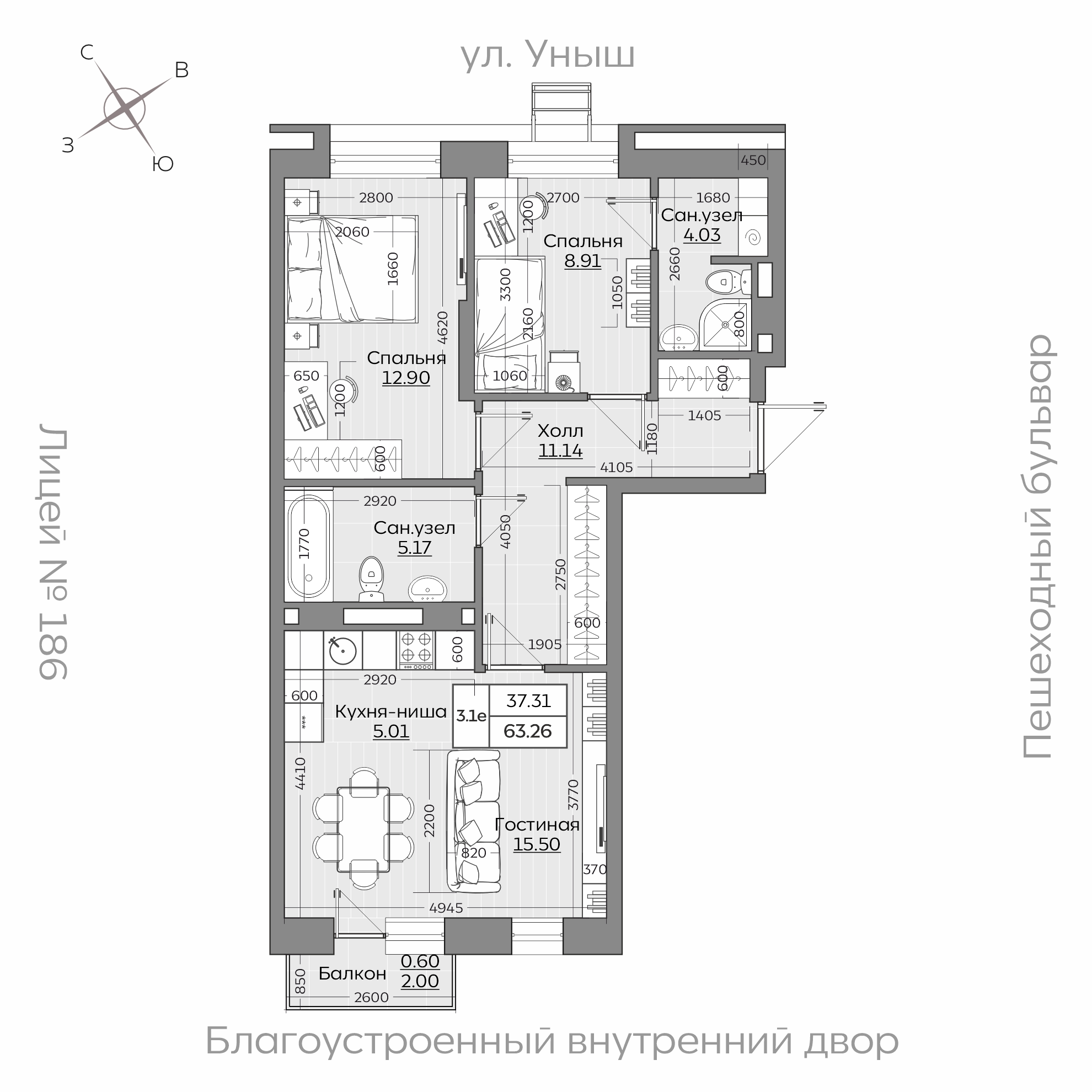 Планировка с размерами — квартиры в новостройках Казани